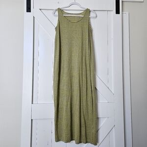 Eileen Fisher maxi dress Lagenlook 100% linen gray yellow striped size XS